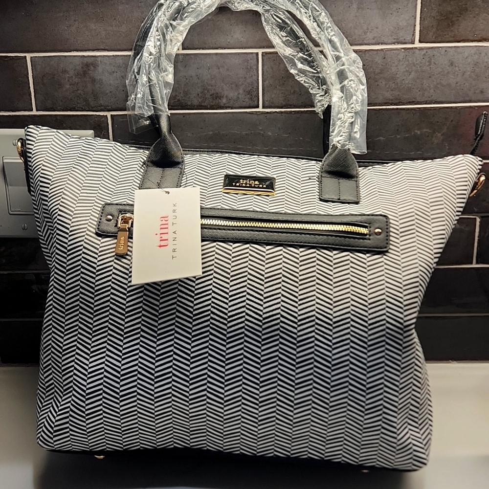 Trina Turk Black and White Geometric Tote